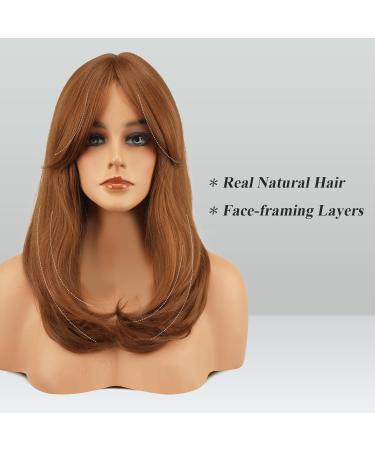FESHFEN Long Auburn Wig with Bangs - 45 cm Natural-Looking Synthetic Hair Wig for Women - International Shipping - Buy Online on GoSupps.com