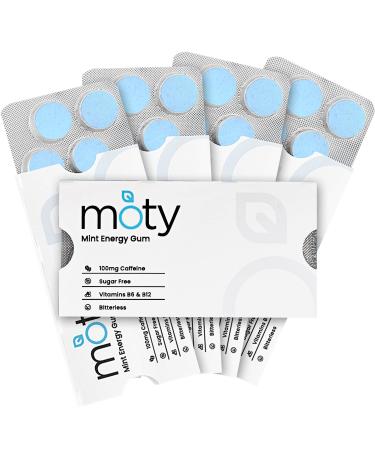 Pre Workout Energy Gum Sugar Free with Xylitol 100mg Caffeine per Piece Vitamin B6 & B12 (5 Packs 50 Count) Designed for Workout Focus Supplement and Running Minty Fresh Flavored