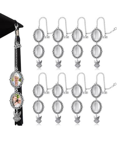 8 Pieces Graduation Cap Memorial Photo Charm Sublimation Tassel Charms for Graduation Cap Tassel Charm Memorial Photo Class 2023 Decorations Graduation Gifts to Wear on The Cap Topper (Silver)