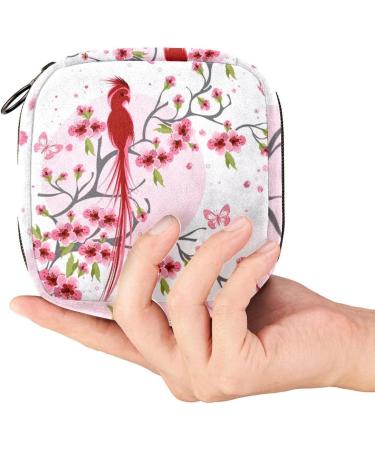Menstrual Bag with Zipper - Cherry Blossom & Bird Design for Women & Girls | Ideal Tampon Organizer - Buy Online on GoSupps.com