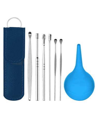 7 Pcs Ear Pick Earwax Removal Kit Ear Cleansing Tool Set Stainless Spring Steel Ear Pick Tool Set w/Ear Spoon Curette Storage Box and Bonus Syringe Bulb for Ear Cleaning