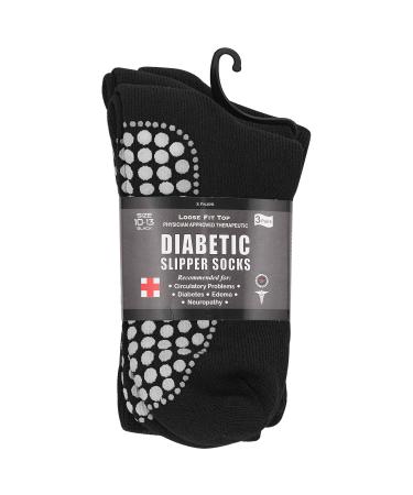 Diabetic Socks Unisex - Men's and Women Non Skid Hospital Loose Fitting Design Physician Approved Slipper Socks with Gripper Bottoms 3 Pack Gripper Socks (Black - Skid 2 10-13) Black - Skid 2 10-13