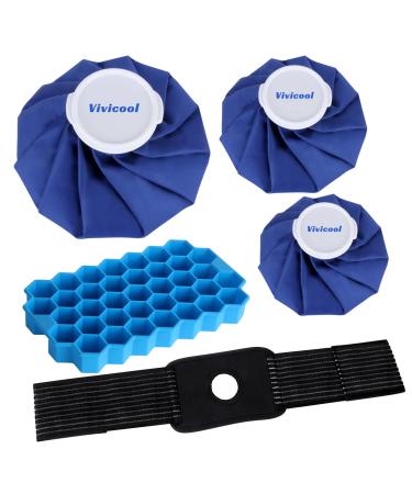 Vivicool ice cream bag for injuries with ice cube bowl heat and cold therapy and pain relief ice cream bag with an elastic breathable-active support film 5-pack 3 sizes (6 "9" 11 ") Ice bag with a belt & ice cube bowl