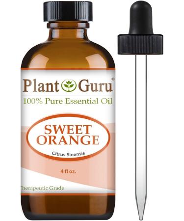 Sweet Orange Essential Oil 4 oz 100% Pure Undiluted Therapeutic Grade Citrus Sinensis Cold Pressed from Fresh Orange Peel Great for Aromatherapy Diffuser Relaxation and Calming Natural Cleaner. Orange 4 Fl Oz (Pack of 1)