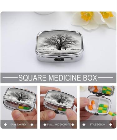 Black & White Tree Print Pill Box - 2 Compartment Portable Medicine Organizer - Decorative Metal Pill Case for Pocket & Purse | International Shipping - Buy Online on GoSupps.com