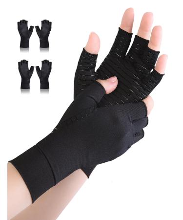 AovYoo 2 Pairs Copper Arthritis Compression Gloves Raynauds Gloves Rheumatoid Osteoarthritis Wrist Supports -Hand Pain Relief