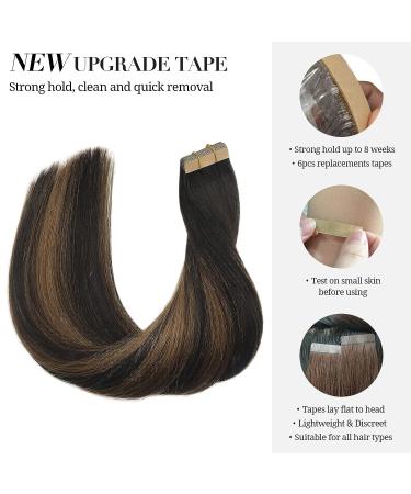 Tape in Human Hair Extensions 18 Balayage Dark Brown to Chestnut Brown - Remy Straight Skin Weft - 50g 20pcs by DOORES - Buy Online on GoSupps.com