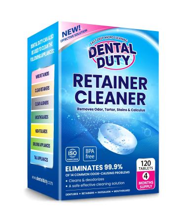 120 Retainer and Denture Cleaning Tablets (4 Months Supply) - Cleaner Removes Plaque, Stains from Dentures, Retainers, Night Guards, Mouth Guard, Aligners and Removable Dental Appliances 120 Count (Pack of 1)