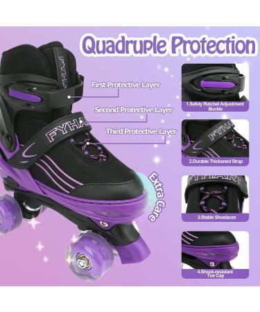 HXWY Kids Roller Skates | Adjustable 4 Sizes | Light Up Wheels | Black Purple | Outdoor Indoor Sports | Medium - Big Kid (1-4) - Buy Online on GoSupps.com