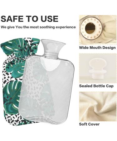 NAANLE Leopard Palm Leaf Hot Water Bottle 2L Large Transparent Heat Relief for Menstrual Cramps & Pain Therapy - Buy Online on GoSupps.com