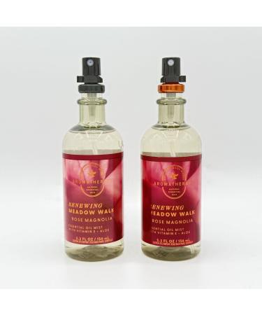 Renewing Meadow Walk Rose Magnolia 2-Piece Aroma Bath Bundle | Pack of Two Essential Oil Body Mists 5.3oz Each