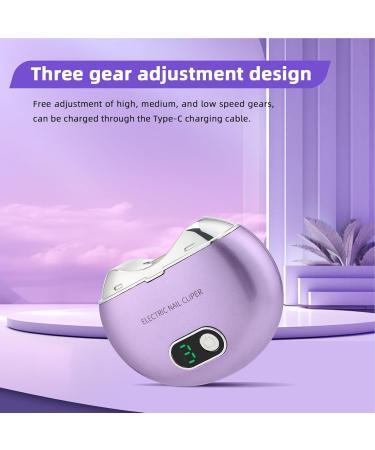 Fingernail Trimmer Electric Electric Automatic Nail Clipper - Rechargeable Cutter and File Nail Clipper LCD Digital Display Clipper with Light & 3 Speeds for Children Kids Adult Purple - Buy Online on GoSupps.com