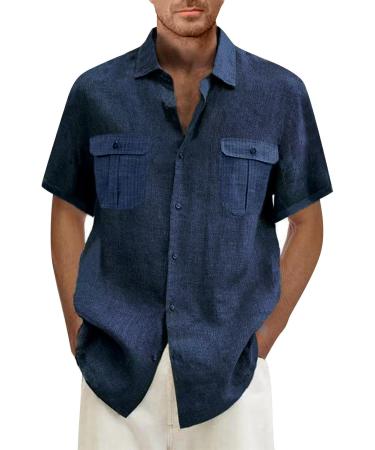 Buy Men's Short Sleeve Reversible Summer Shirt - Casual Hawaiian Beach Shirt with Button Placket & Pockets | Lightweight Vacation Tees in XL & Marine Colors - Buy Online on GoSupps.com