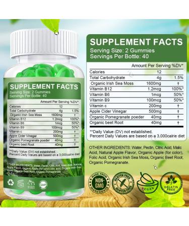 Buy Organic Apple Cider Vinegar & Sea Moss Gummies - Immune & Digestive Support for Kids & Adults | Vitamin B6 B9 B12 Enriched - Buy Online on GoSupps.com