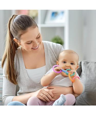 Vicloon Baby Teething Toy Set | Food Grade Silicone Teether Chew Toy for Babies 0-24 Months | Attachable Baby Teether Links in Pink Purple - Buy Online on GoSupps.com