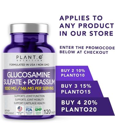 Plant.O Nutrition Glucosamine Sulfate with Potassium - Strong Joint Support Supplement - 120 Tablets - Buy Online on GoSupps.com