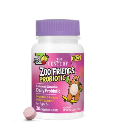 21st Century Zoo Friends Probiotic Chewable Fruit Punch Flavors 30 Count