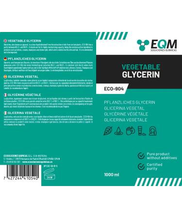 EQM Soluciones Qu micas Eco-904 | 1L 99.5% Pure Vegetable Glycerin | 100% Natural Moisturizer for Hair & Skin | Ideal for Soaps Shampoos & Creams - Buy Online on GoSupps.com