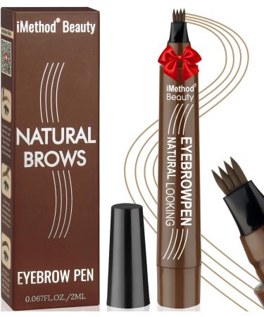 iMethod Microblading Eyebrow Pen - Eyebrow Pencil Magical Upgraded Eye Brow Pencils for Women with 4 Fork Tip & Spoolie Brush for Natural-Looking Hair-Like Defined Brows Last All-Day Light Brown KN Light Brown