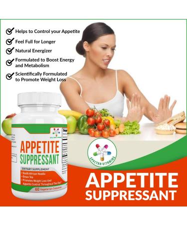 Appetite Suppressant 60 Capsules with S. African Hoodia and Green Tea Extract - Boost Energy and Metabolism - Made in USA - Buy Online on GoSupps.com
