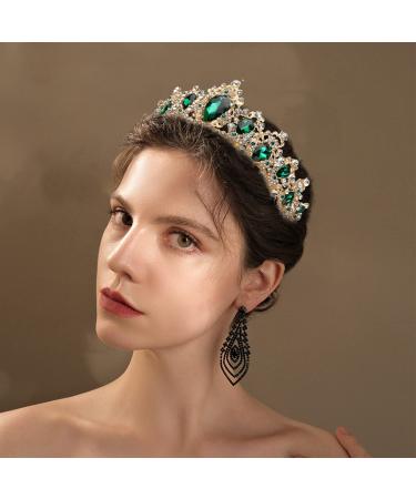 Didder Baroque Vintage Tiara - Green Crystal Crown for Women - Royal Gold Headband for Bridal, Wedding, Prom, Birthday Party - Buy Online on GoSupps.com