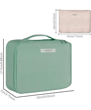 Large Waterproof Cosmetic Bag - Portable Makeup Organizer for Women & Girls - Green Travel Bag with Brush Compartment - Buy Online on GoSupps.com