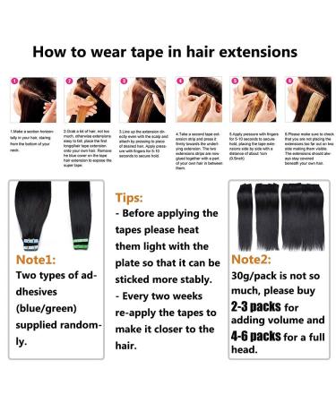 Tape Extensions Real Hair - Adhesive Hairpiece - Straight Remy 12 30cm 20g Human Hair #01 Pitch Black - 20 Pieces - Buy Online on GoSupps.com