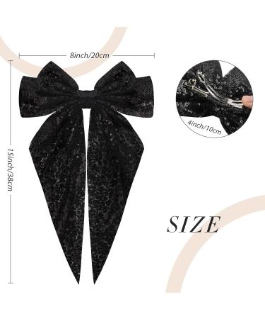2Pcs Glitter Layered Hair Bows 8 Inch Barrette Hair Clip for Women Girls - Black+Red - Buy Online on GoSupps.com