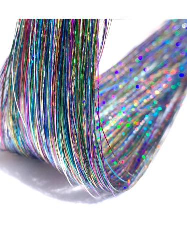Hair Tinsel Extensions 250 Strads Fairy Holographic Sparkle Woman Hair Glitter Synthetic Tinsel Straight Hair Accessories for Women Girls Hair Decoration (Multicolour) 250 Multicolour