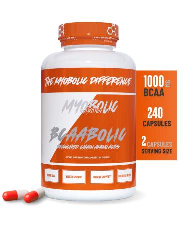 BCAABOLIC MYOBOLIC BCAA Capsules - 2:1:1 Ratio-1000mg High-Potency Branched-Chain Amino Acids Lean Muscle Growth Recovery Supplement Keto-Friendly Premium Grade A Ingredients 120 Servings