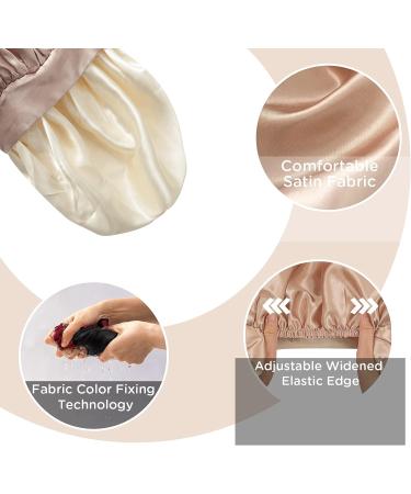 Satin Silk Reversible Hair Bonnet for Women - Non Slip Adjustable Double-layer (Coffee/Champagne) - Buy Online on GoSupps.com