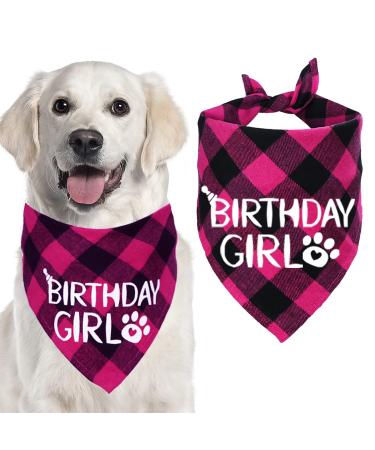 STMK Dog Birthday Bandana, Dog Birthday Girl Plaid Bandana Triangle Scarf for Medium Large Dog Birthday Supplies