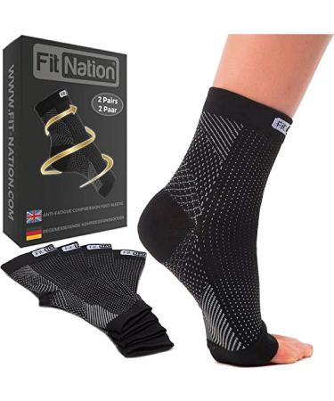 Fit Nation Plantar Fasciitis Support Socks for Weak Ankles Arches Heels (2 PAIRS) Ultimate Compression Sleeves For Your Aching Feet For Running - Get That Spring Back In Your Step L-XL Black