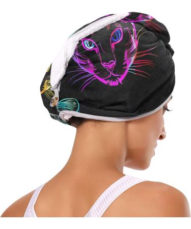 Colorful Neon Cat Heads Hair Towel 2 Pack | Super Absorbent Quick Dry Turbans for Women & Girls - Buy Online on GoSupps.com
