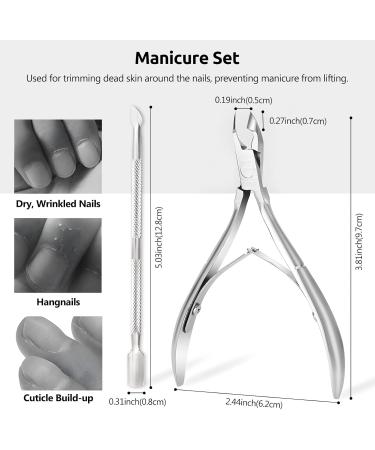 Cuticle Trimmer with Cuticle Pusher - Cuticle Remover Cuticle Nipper Professional Stainless Steel Cuticle Cutter Clipper Durable Pedicure Manicure Tools for Fingernails and Toenails (Silver) - Buy Online on GoSupps.com