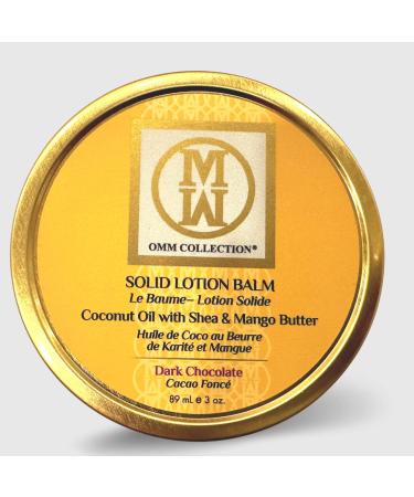 OMM Collection Solid Lotion Balm Natural Oils Mango Shea Cocoa coconut Butter-Rich Hydration-Heal & Sooth Rough Dry Irritated Skin-Dark Chocolate (2oz)