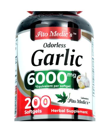 Lab | garlic pills |6000 mg Equivalent | 200 softgels | organic garlic | 200 capsules | garlic supplements | garlic | odorless garlic | garlic extract | garlic capsules | Ultra high Absorption.