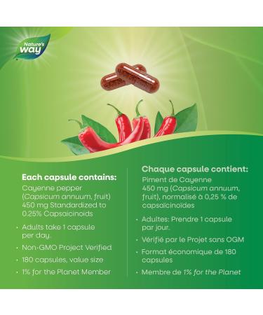 Nature's Way Cayenne 40 000 HU - Digestion Supplement Helps to aid digestion-Cayenne Pepper Capsules -Non-GMO - 180 Vegetarian Capsules Value Size - Buy Online on GoSupps.com