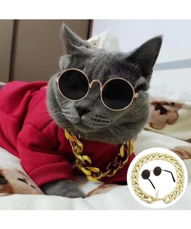 Retro Cat Sunglasses with Rose Gold Chain - UV Protection Small Cat Glasses for Photos & Pet Decor - Buy Online on GoSupps.com