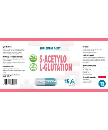 S-Acetyl L-Glutathione 100mg | 60 Vegan Capsules | High Strength Supplement | Gluten & GMO Free | AGROLAB Germany COA - Buy Online on GoSupps.com