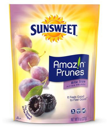 Sunsweet Amazin Prunes, Dried Pitted Bite Size | Gluten Free, Vegan, Low Fat, Unsweetened, Unsulfured, No Added Sugar | Dietary Fiber + other Natural Minerals | 8 oz Pouch - 3 Pack Bite Size 8 Ounce (Pack of 3)