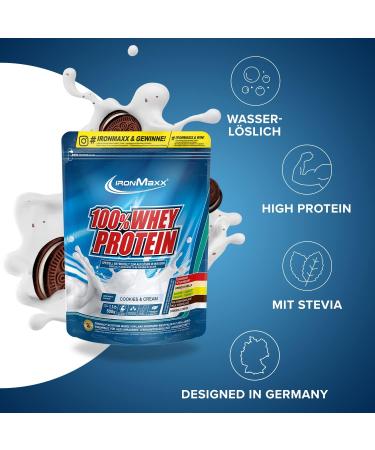 Buy Ironmaxx 100% Whey Protein Powder - Cookies and Cream 500g | Water-Soluble Reduced Sugar | Shop All Flavors Online - Buy Online on GoSupps.com