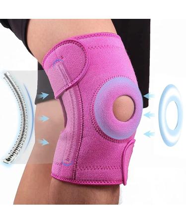 Knee Support Brace for Women Woman Adjustable Compression Sleeves with Patella Pads&Side Stabilizers Targeted for Ligament Damage/Arthritis Relief/Meniscus Tear/Running/Walking XS-M(11" to 15") Rose XS-M(11" to 15"/28cm to 40cm)