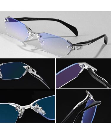 Rimless Blue Light Blocking Reading Glasses for Men | Diamond Cut Titanium Frame | Size 3.0x - Buy Online on GoSupps.com