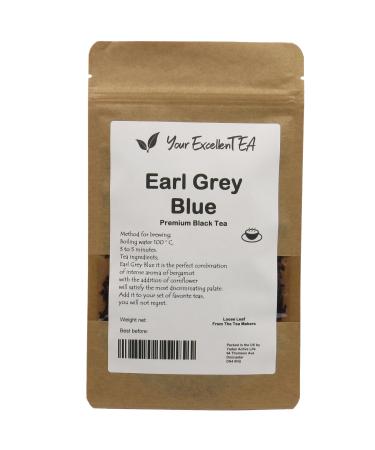 Your ExcellenTEA - Earl Grey Blue Flower - Black Tea Loose Leaf with Real Bergamot Oil in Resealable Pouch made from Ceylon BOP1 (100g)