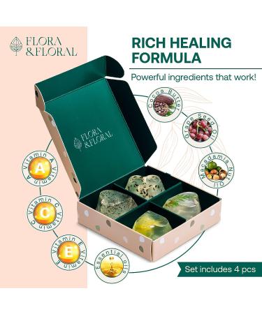 Flora & Floral Clear Vegan Bath Soap Gift Set - 4 pc Heart Shaped Body Soap with Argan & Coconut Oil - 2 oz - Buy Online on GoSupps.com
