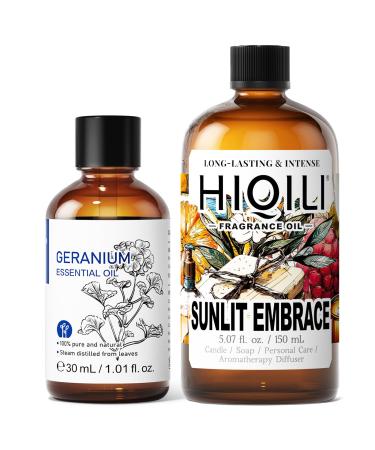HIQILI 30ML Geranium Essential Oil & 150ML Sunlit Embrace Fragrance Oil for DIY Diffuser