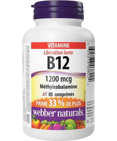 Webber Naturals Vitamin B12 1200 mcg Timed Release 80 Tablets Supports Energy Production and Metabolism Vegan 80 count (Pack of 1) Vitamin B12 - Buy Online on GoSupps.com