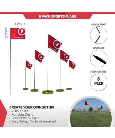 PowerNet 6 Pack Sports Flags - Red Foldable Flagstick for Golf, Soccer, Football & More | Built-in Ground Stake | Easy Setup & Portable - Buy Online on GoSupps.com