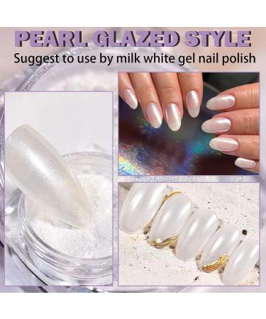 Chrome Nail Powder Set with White Pearl Glitter - 3D Holographic Aurora Dust Design for Stunning Nail Art - Includes Sponge Sticks - Buy Online on GoSupps.com